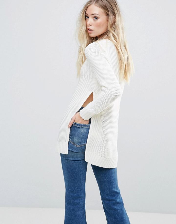 Qed London Sweater With Split Sides - White