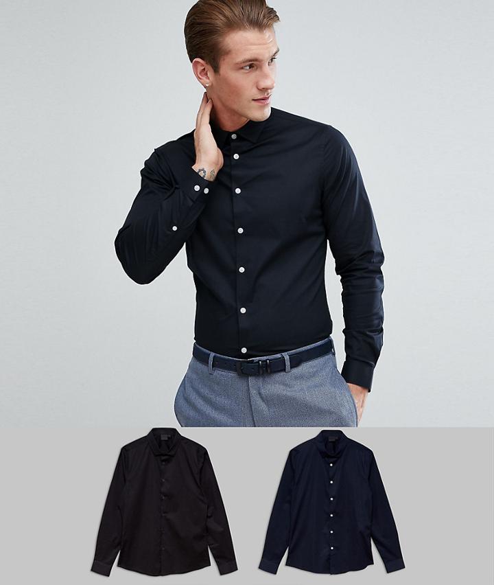 Asos Slim Shirt Multipack In Black And Navy Save - Multi