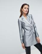 Asos Longline Blazer In Metallic - Silver
