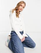 River Island Knitted Frill Collar Cardigan In Ivory-white
