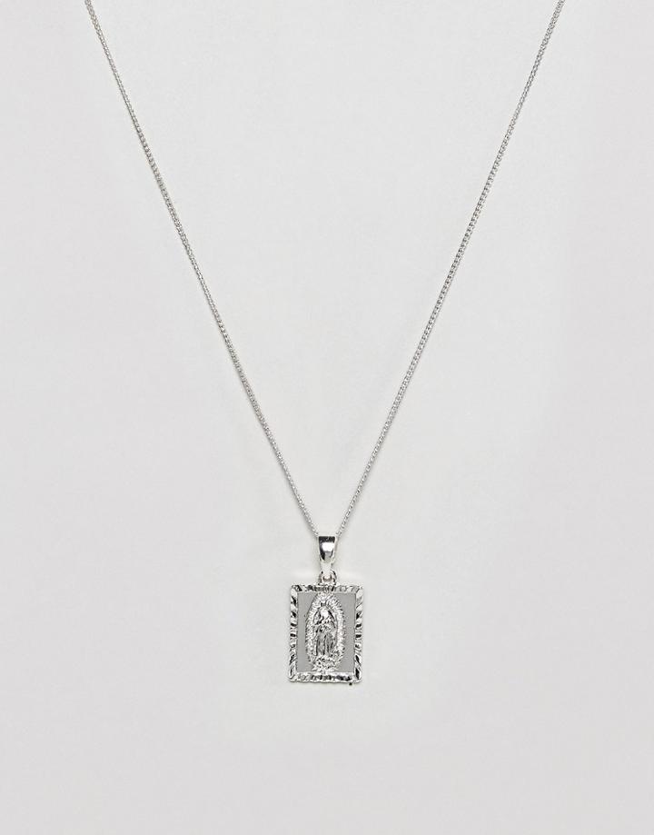 Chained & Able Silver Mini Guadalupe Tag Necklace In Silver - Silver