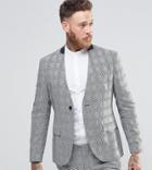 Religion Skinny Collarless Suit Jacket In Prince Of Wales Check - Gray