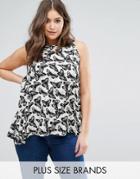 Koko Butterfly Print Dip Hem Top - Multi