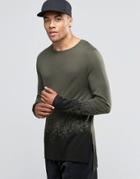 Asos Bamboo Jersey Longline Long Sleeve T-shirt With Hem Print - Green