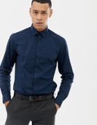 Solid Slim Fit Long Sleeve Shirt In Blue - Blue