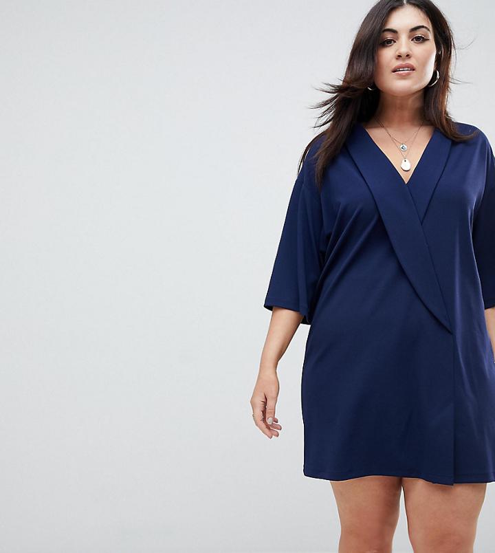 Asos Design Curve Oversized Tux Dress - Navy