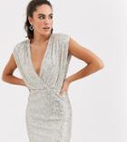 Tfnc Sequin Wrap Front Mini Dress In Silver