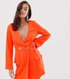 Asos Design Fluoro Tux Dress With Button Detail - Orange