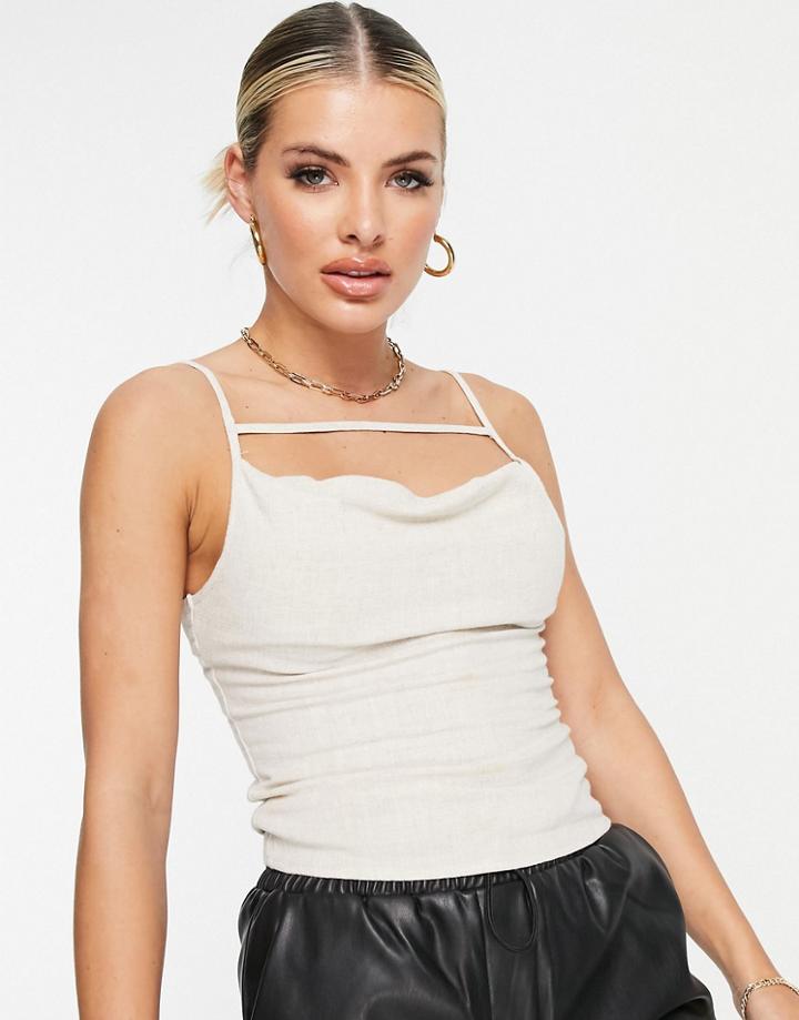 4th & Reckless Linen Cami Strap Top In Beige-neutral