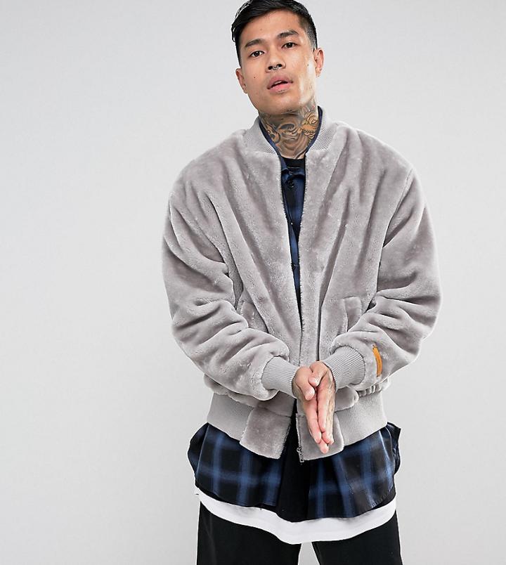 The New County Bomber Jacket In Teddy Faux Fur - Gray