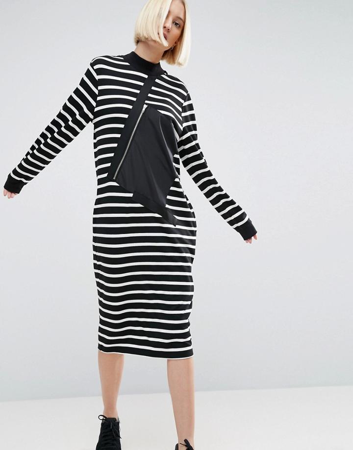 Asos White Stripe Sweater Dress With Zip Pocket Detail - Multi