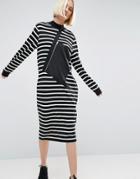 Asos White Stripe Sweater Dress With Zip Pocket Detail - Multi