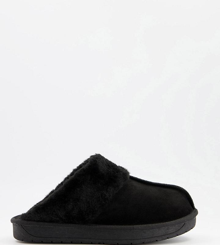 Simply Be Extra Wide Fit Mule Slippers In Black