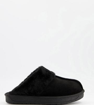 Simply Be Extra Wide Fit Mule Slippers In Black