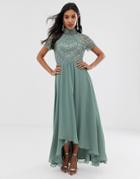 Asos Design Maxi Dress With Short Sleeve Embellished Bodice - Multi