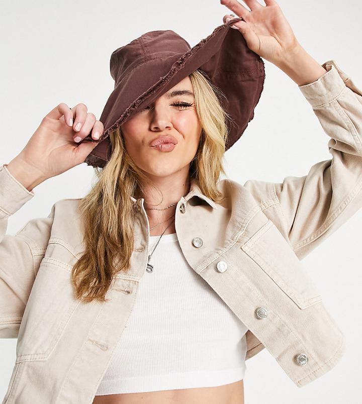 Native Youth Wide Brim Bucket Hat In Frayed Chocolate - Part Of A Set-brown