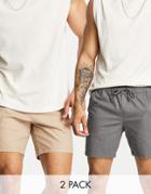 Asos Design 2 Pack Skinny Chino Shorts In Beige And Charcoal Save-multi