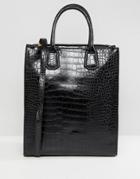 Asos Double Zip Compartment Croc Tote With Laptop Compartment - Black