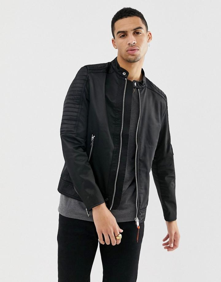 Diesel J-shiro Nylon Biker Jacket In Black - Black