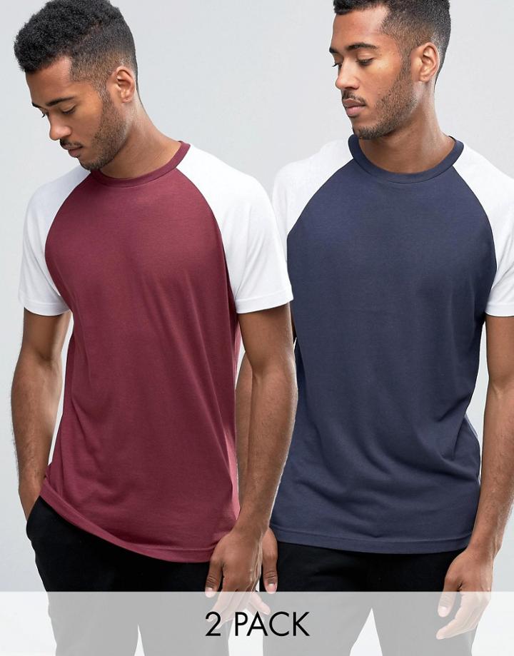 Brave Soul 2 Pack Raglan Sleeve T-shirt - Navy