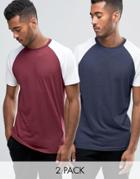 Brave Soul 2 Pack Raglan Sleeve T-shirt - Navy