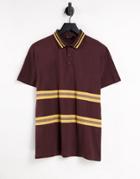 Asos Design Polo T-shirt In Brown With Yellow Color Block Stripes-grey