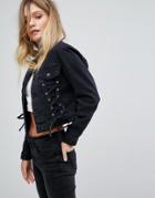 New Look Lace Up Denim Jacket - Black