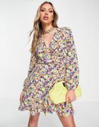 Ax Paris Wrap Mini Dress In Floral-multi