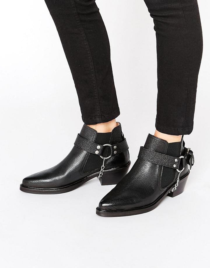 Selected Femme Rock Grained Harness Leather Ankle Boots - Black