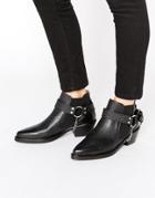 Selected Femme Rock Grained Harness Leather Ankle Boots - Black