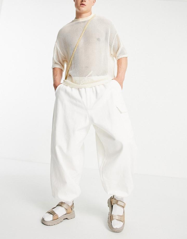 Asos Design Pants With Elasticized Waist And Cargo Pocket In White-grey