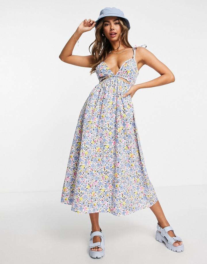 Influence Cami Tie Shoulder Midi Dress In Floral Print-multi