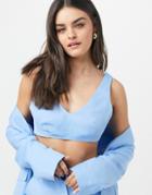 Asos Design Shrunken Dad 3 Piece Suit Crop Top-blues