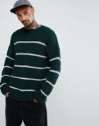 Asos Textured Striped Sweater In Bottle Green - Green