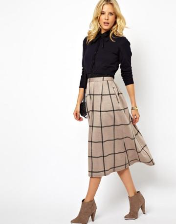 Asos Full Midi Skirt In Squared Check Print
