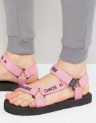 Asos Sandals In Pink With Slogan Strap - Pink