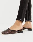 Asos Design Livewire Square Toe Mules In Tortoise Print - Brown