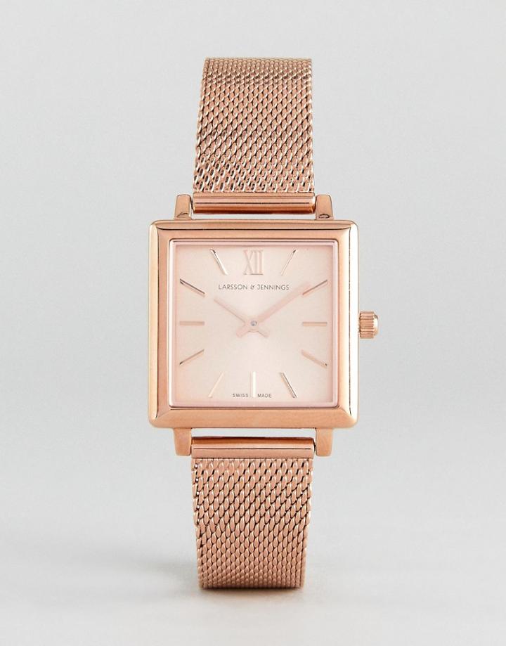 Larsson & Jennings Nrs34 Lugano & Norse Solaris Square Mesh Watch In Rose Gold - Gold