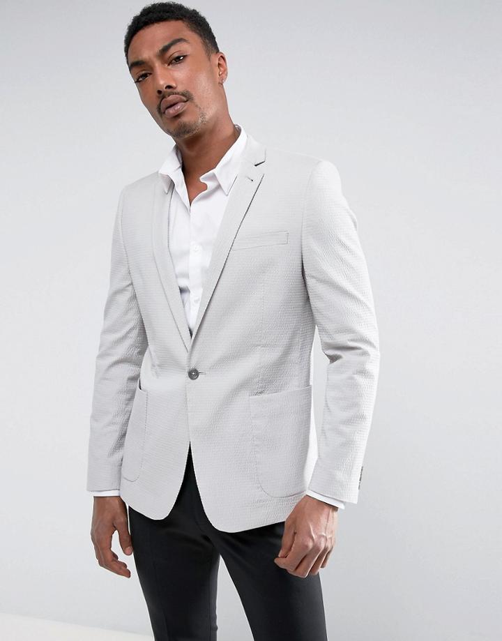 Asos Skinny Blazer In Gray Seersucker Stripe - Gray