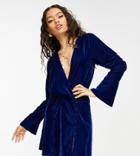 Asos Design Petite Velvet Bias Cut Drape Mini Dress With Button Detail In Blue-blues