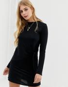 Brave Soul Knot Detail Long Sleeve Mini Dress In Black - Black