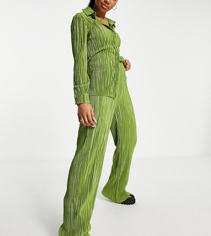 Stradivarius Pleated Pants In Olive Green