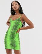 Public Desire Cami Mini Dress In Neon Snake Print - Green