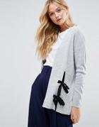 Asos Cardigan With Contrast Ties And Splits - Gray