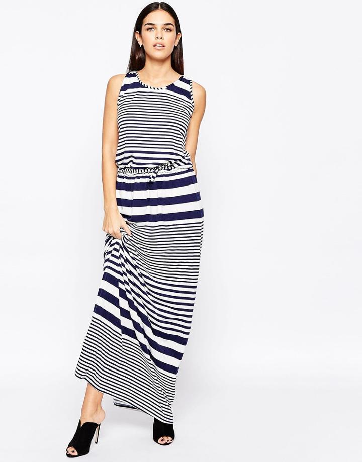 Club L Tie Waist Maxi Dress In Stripe Print - Cream