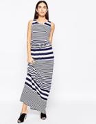 Club L Tie Waist Maxi Dress In Stripe Print - Cream