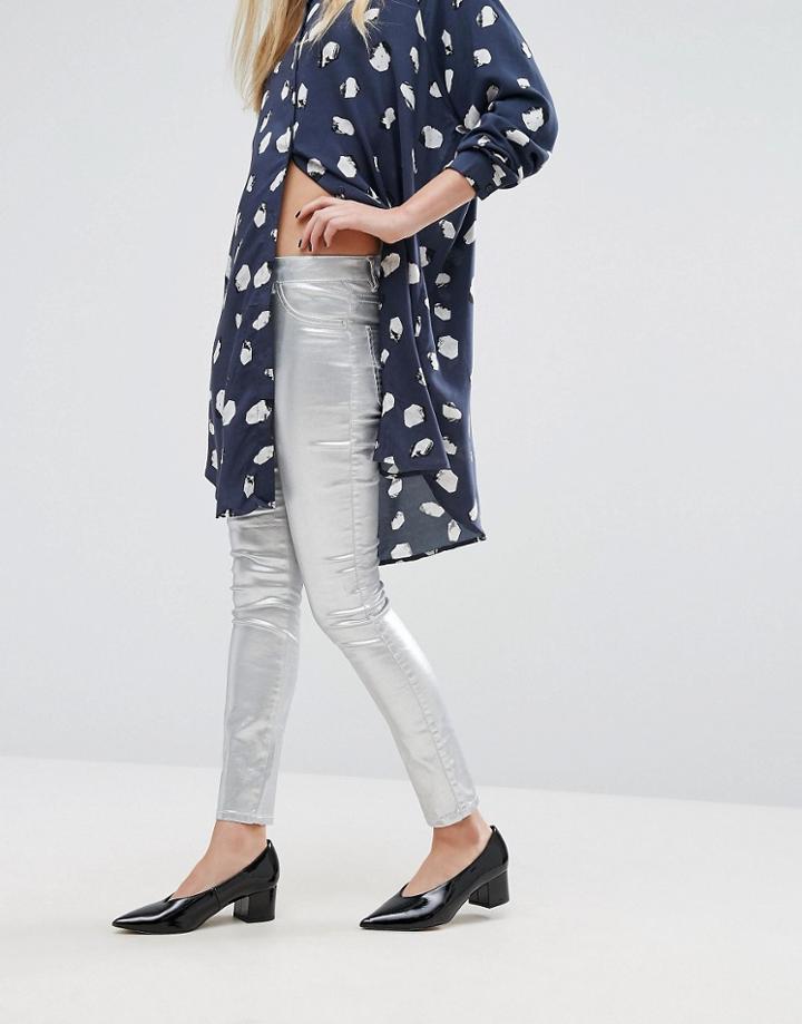 Vila Metallic Skinny Jeans - Silver