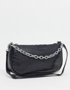 My Accessories London 90s Shoulder Bag With Chain In Black Croc