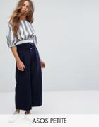 Asos Petite Clean Culotte With Oversized D Ring Detail Belt - Navy