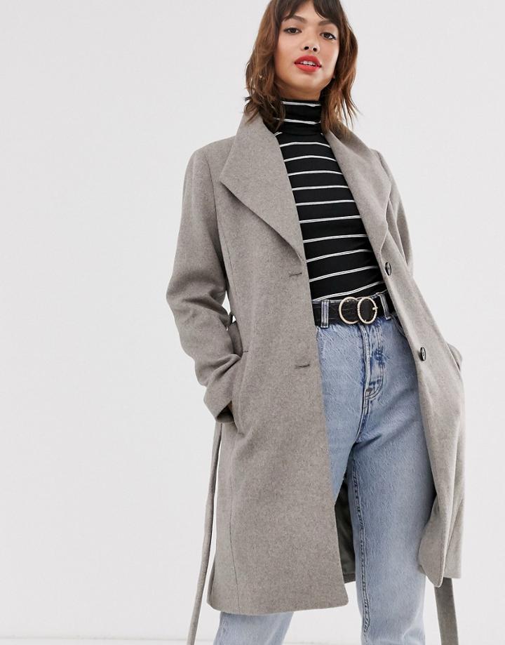Esprit Wrap Coat With Collar In Gray